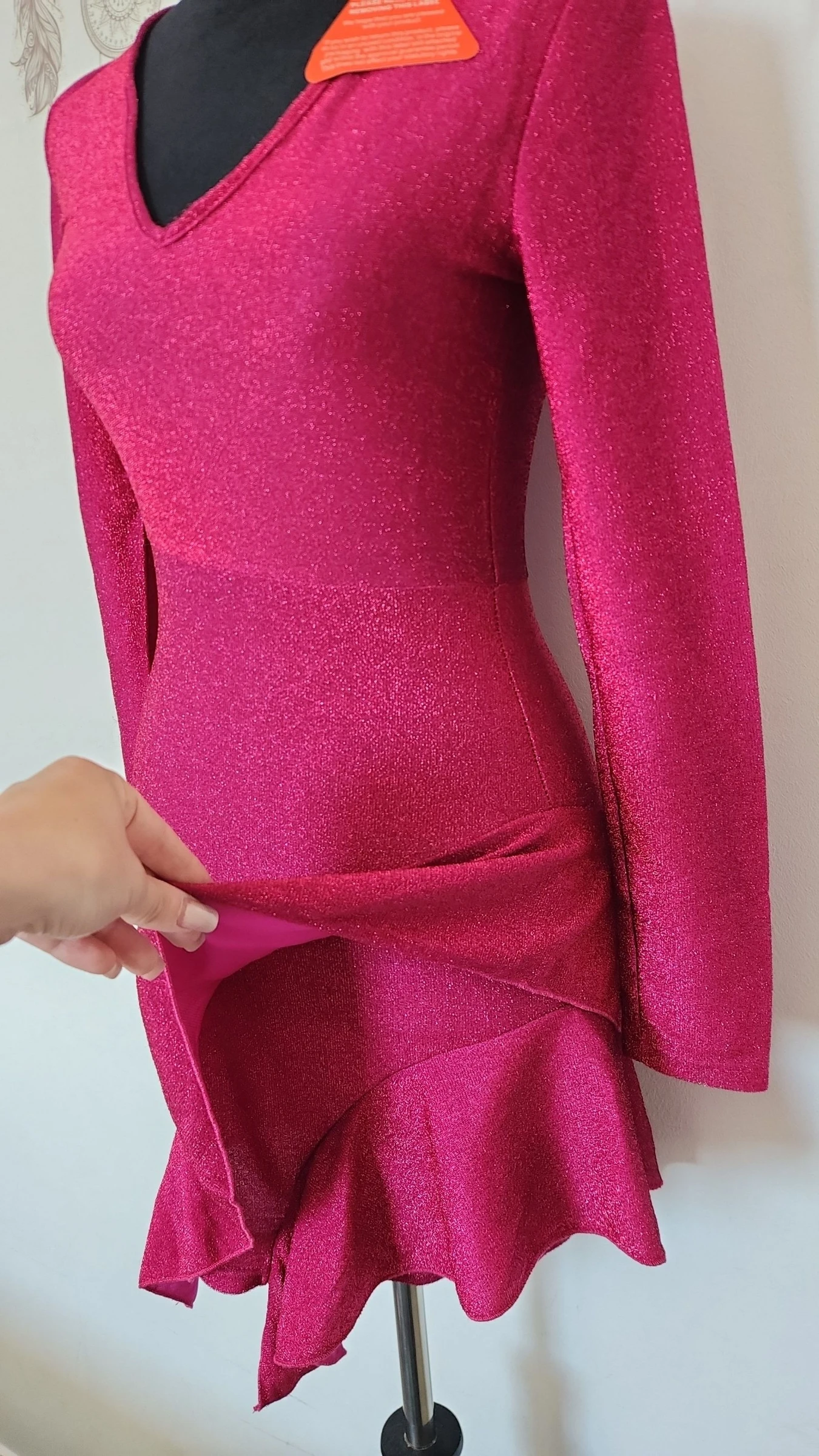 Fuchsia glitterende avondjurk met V-hals ●Maat S●🌸 Nieuw – photo 8